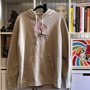 Back to school tree of life Hoodie tan w pink & brown tree men’s large volcom